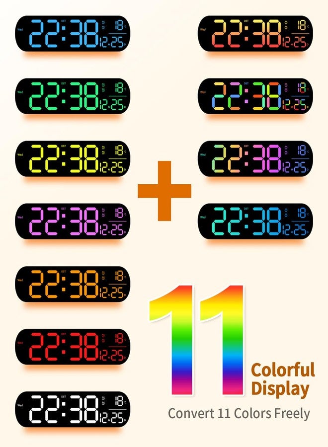 ساعة حائط رقمية كبيرة من GLOKUUCA مقاس 14 بوصة، مؤقت تنازلي، منبه، شاشة LED كبيرة، 11 لون RGB، عرض درجة الحرارة، مناسبة لغرفة المعيشة، الفصل الدراسي، المكتب، هدية عيد الميلاد، هدية عيد ميلاد للأم أو الأب (بيضاوي) - Image 4